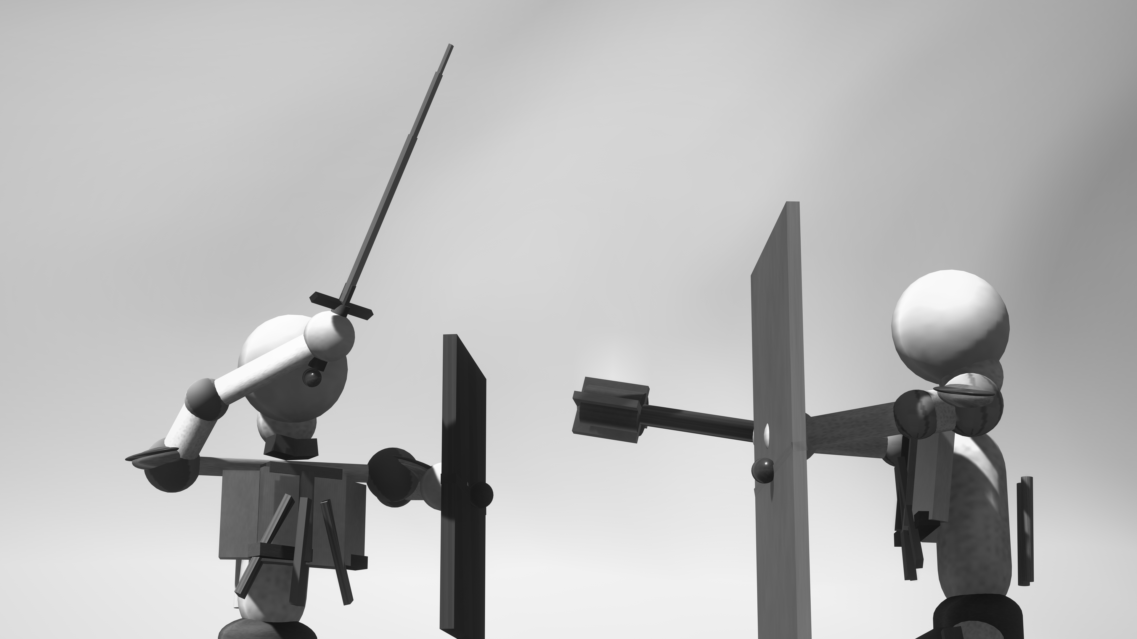 The Joust fighters clashing in grayscale
