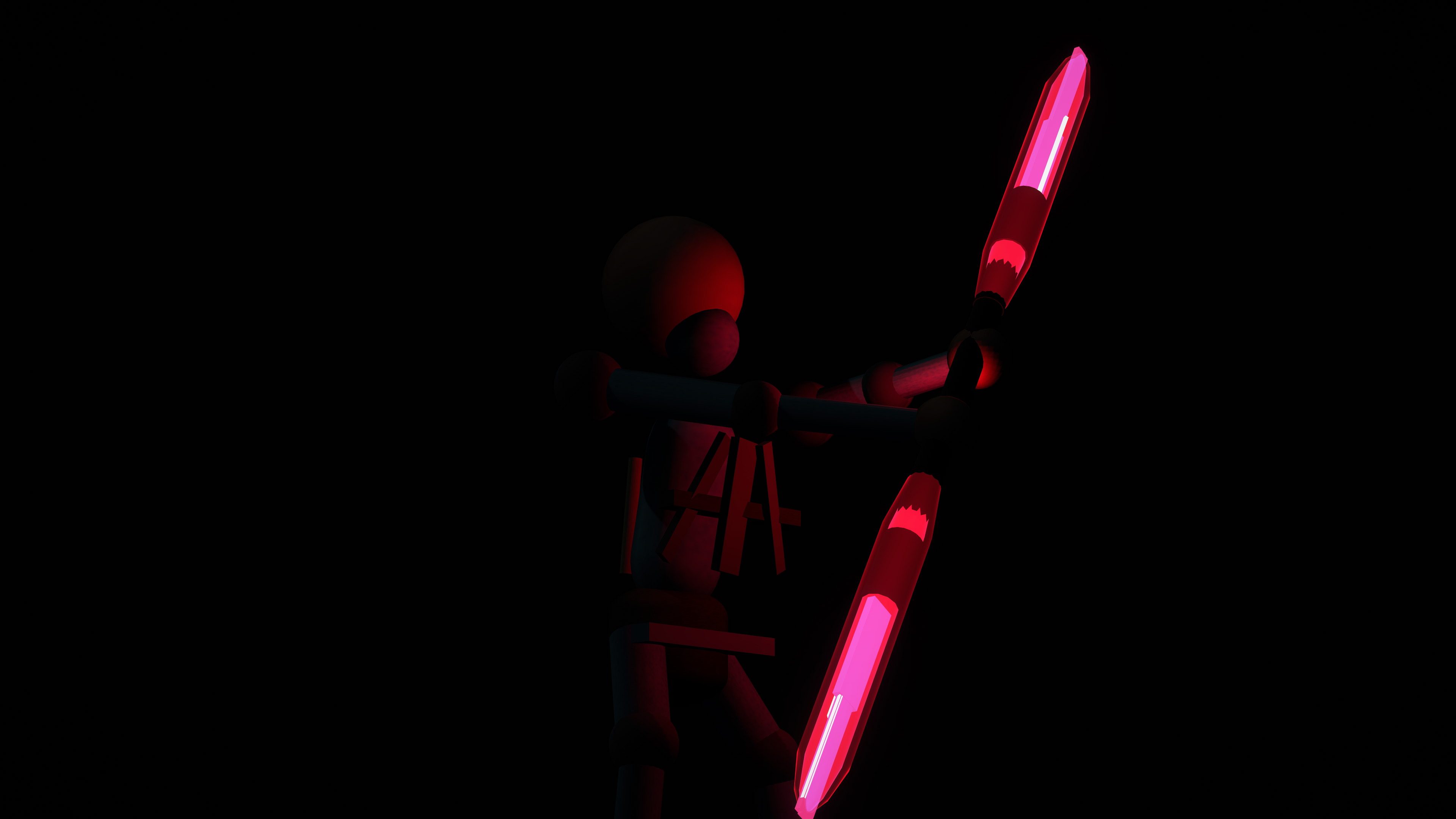Red-lit Joust fighter with laser weapons